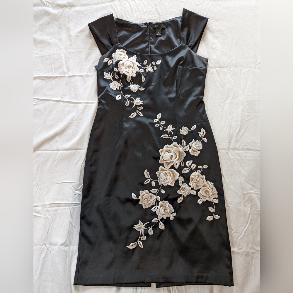 White House Black Market Embroidered Satin Sheath Dress